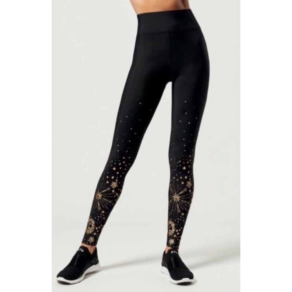 Carbon38 Ombre Celestial Cosmic High Waisted Leggings Black and Gold Size Small